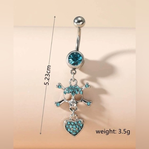 14g Skull & Crossbones Belly Ring with Blue CZ- Surgical Stainless Steel NWT - Picture 12 of 13